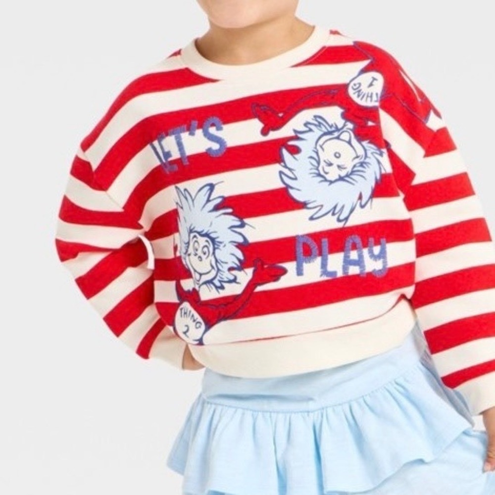 Dr Seuss Thing 1 & 2 Kids Striped Sweatshirt and Ruffle Skirt Set Red Blue 18M - Picture 6 of 7